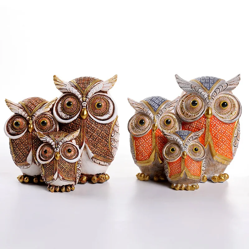 

Resin Family Owl Statue Creative Animal Figurine Balcony Garden Office Ornaments Living Room Desktop Decoration Desk Accessories