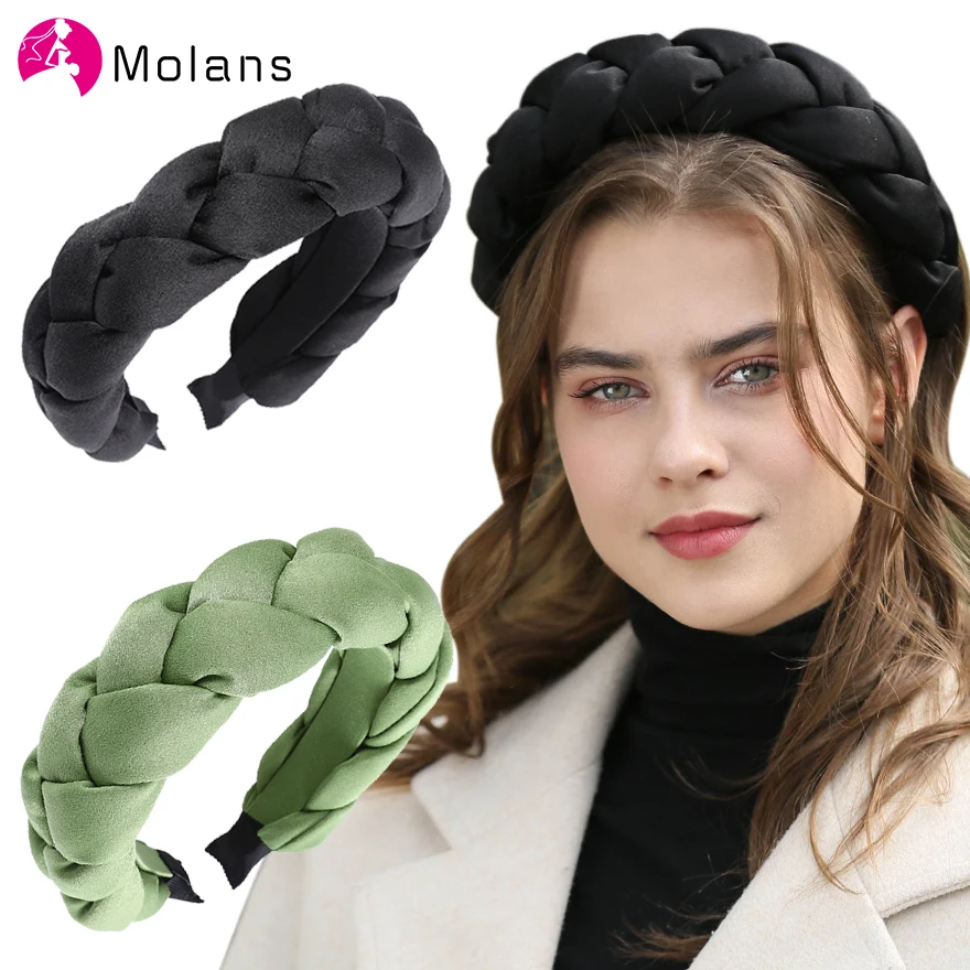 Однотонные мягкие плетеные повязки на голову из моланов, шелковые повязки на голову, элегантные плетеные повязки на голову для девушек
