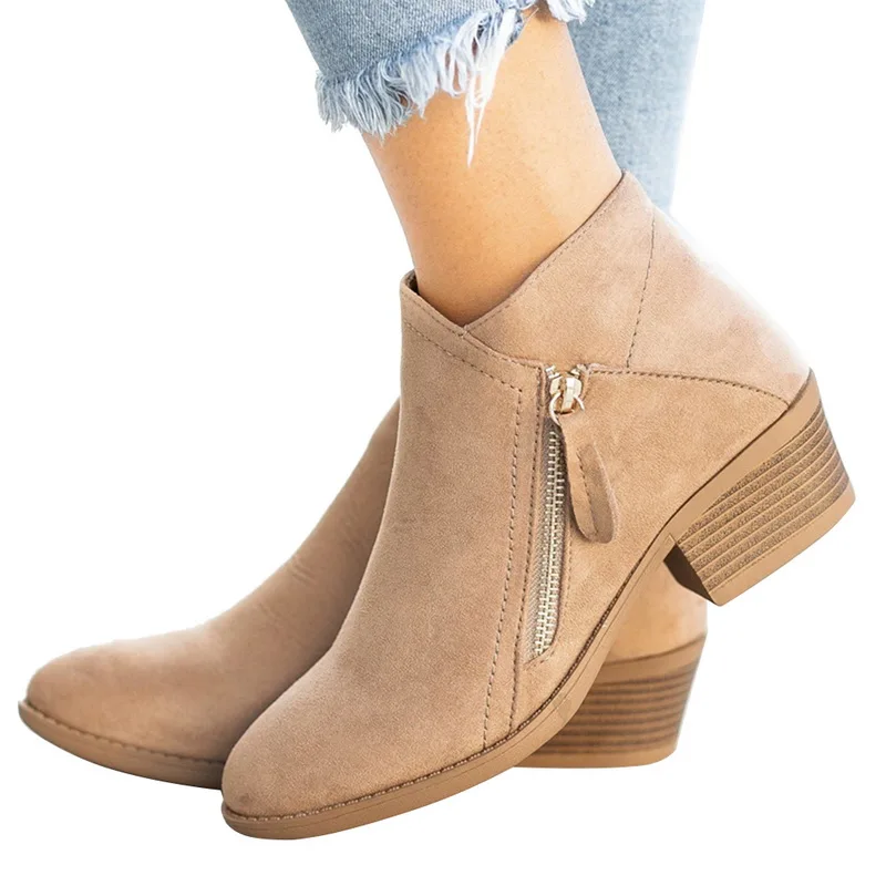 

Women Autumn Round-Toe Boots Women Boots Faux Leather High Heel Ankle Boots Fashion Pointed Toe Zipper Winter Boots Black Blue