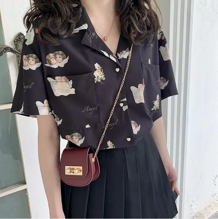 Летняя женская Свободная шифоновая рубашка с v образным вырезом и коротким