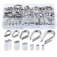 hot 250pcs wire rope cable thimbles combo and aluminum crimping loop sleeve assortment kit for wire rope cable thimbles rigging