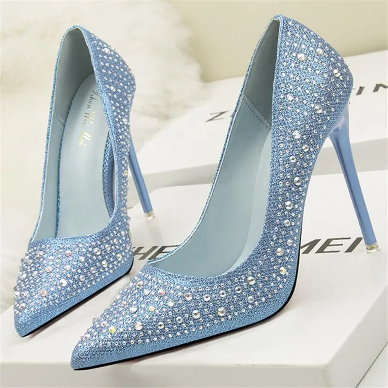 

fashion sweet elegant elegant fine with high-heeled shallow mouth was thin pointed diamond rhinestone single shoes