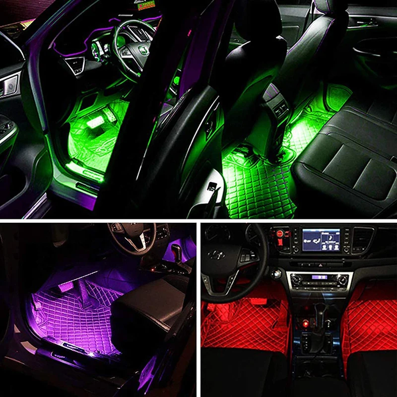 

LED Car Foot Light Ambient Lamp With USB Wireless Remote Music Control Multiple Modes Automotive Interior Decorative Lights