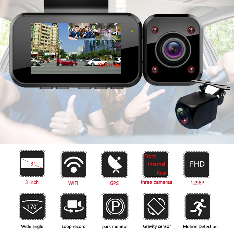 Jiluxing S08S 1296P три камеры Автомобильный видеорегистратор WIFI GPS автомобильные две