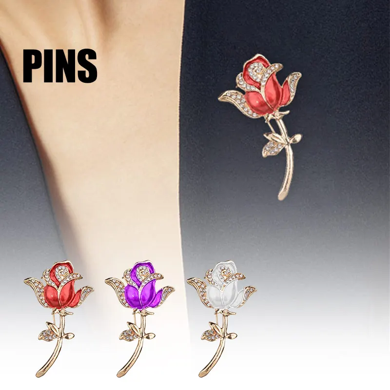 Модная женская брошь в виде розы с кристаллами и стразами заколки для свитера