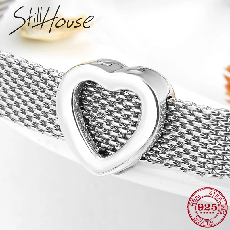 925 Sterling Silver Openwork Heart Simple style Clips beads Fit Original Reflection Bracelet charm Beads for Jewelry making | Украшения и