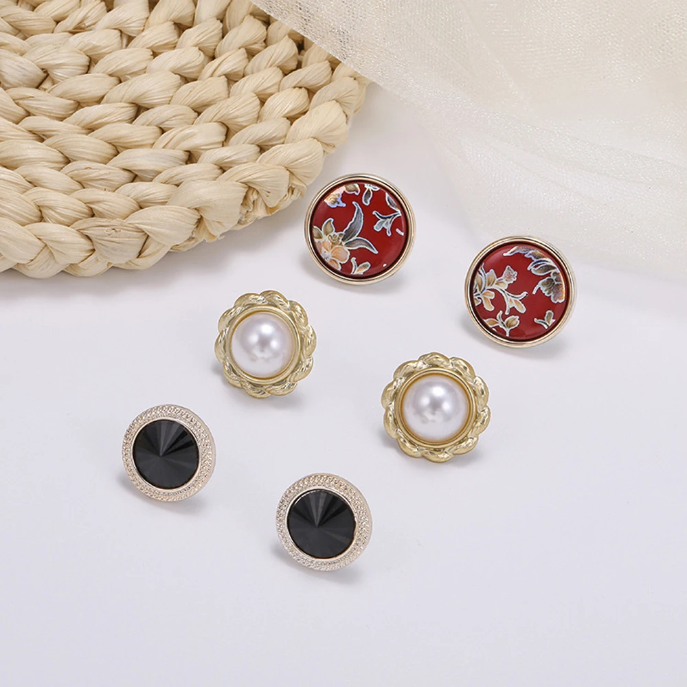 Retro Flowers Inlaid Imitation Pearl Earrings Female Creative Simple Alloy Stud Jewelry Party Gift Ear 6 Pcs/Set | Украшения и