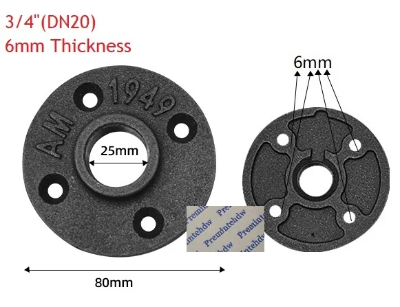 0.75Inches DN20 H 4 шт./лот 1/" 3/4" " 1,25" 1," 2" ковкого чугуна чугунный фланец Базовая труба Лофт промышленный Ретро Декор пол стены резьба Unfinish - Цвет: 0.75Inches DN20 H