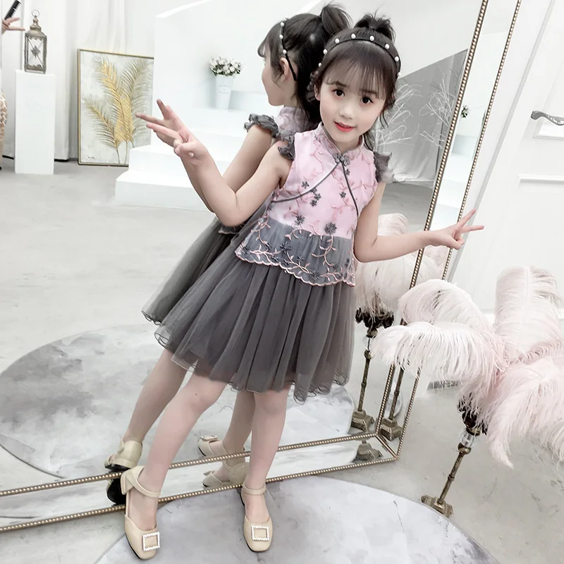 Summer Dresses For Girls 2019 Brand Clothing White Shawl Princess Party Dress Chinese Vintage Embroidered 3-14Y | Детская одежда и