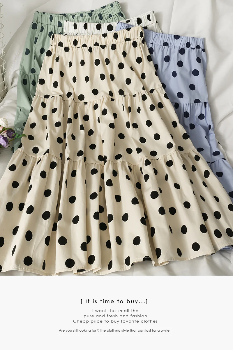 

2021 Spring dot high waist skirts women midi skirt