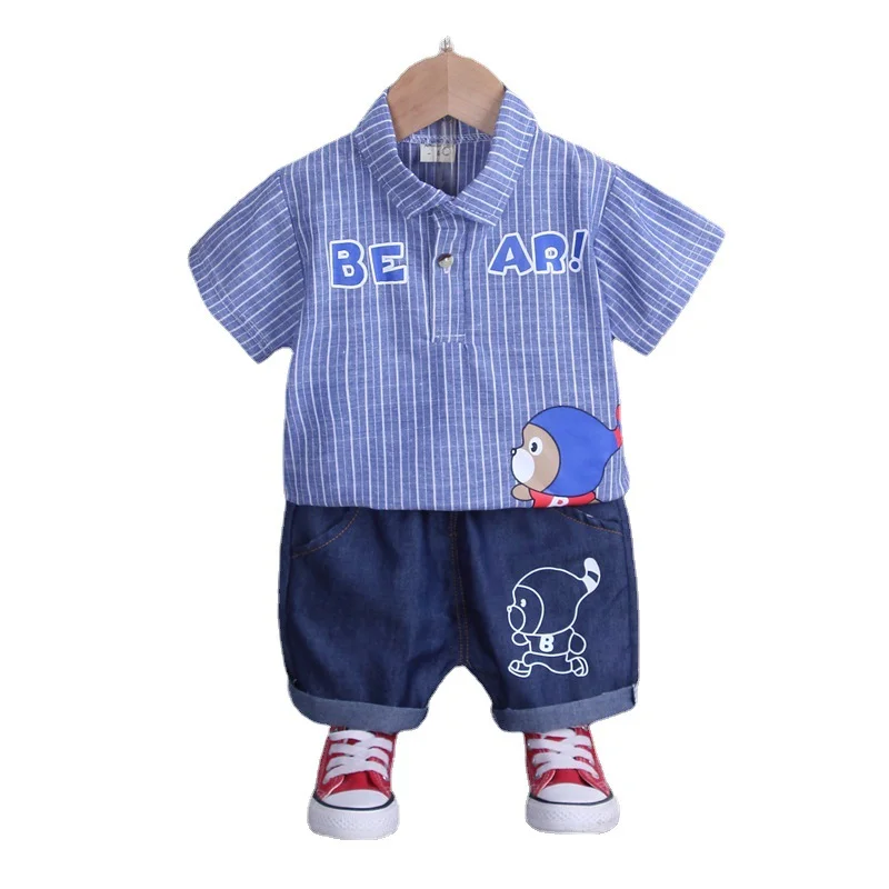 

Summer Toddler Striped Clothes Baby Boys Girls T-Shirt Shorts 2 Pcs/Set Children Turn-down Collar Costume Kids Casual Tracksuits