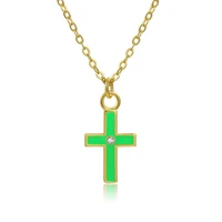 delicate cross necklaces for women hip hop punk jewelry gold plated crystal pendant colorful necklace god bless you gifts