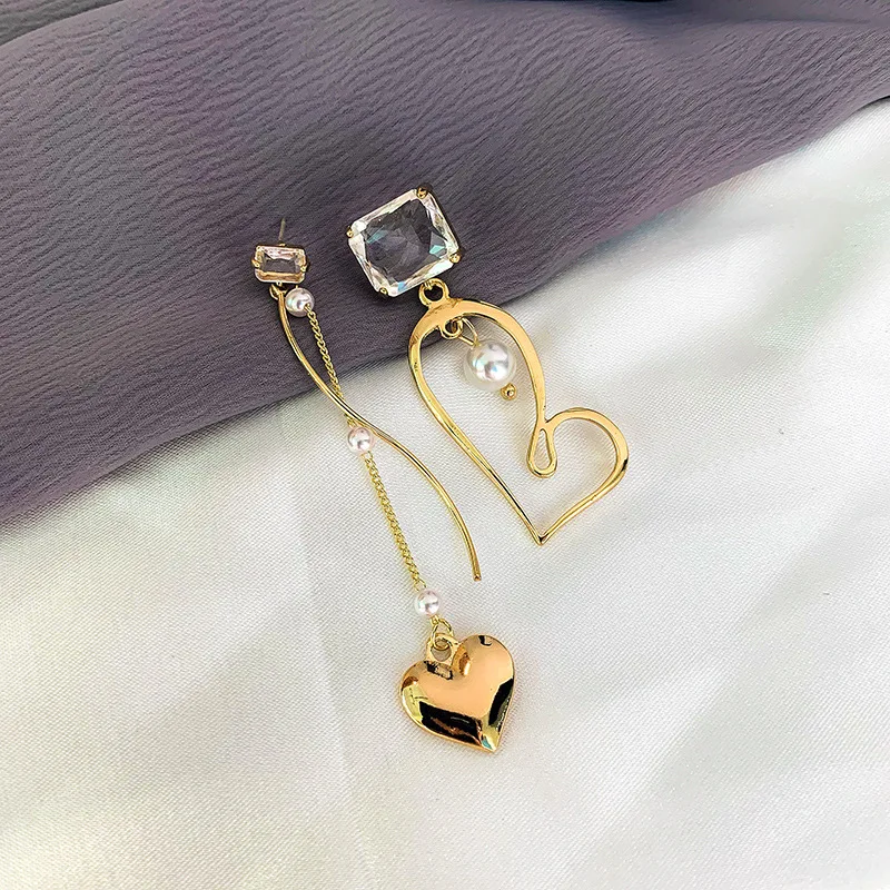 S925 Серебряные иглы любовь жемчужный асимметричные серьги женские Корея новый