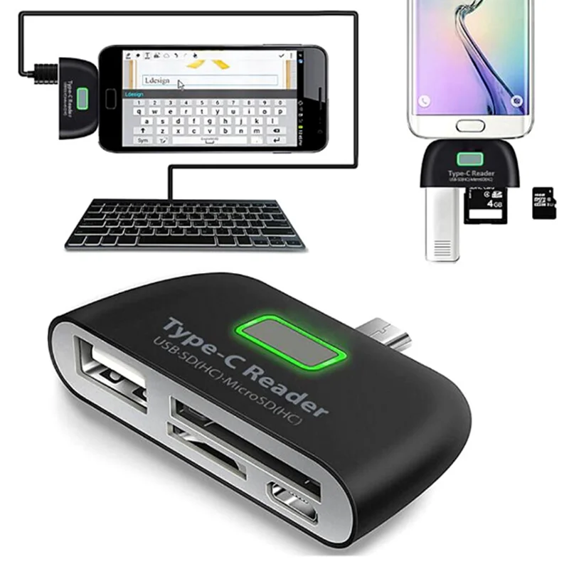 4 в 1 OTG/TF/SD смарт-кардридер адаптер с Micro USB зарядным портом для телефона |