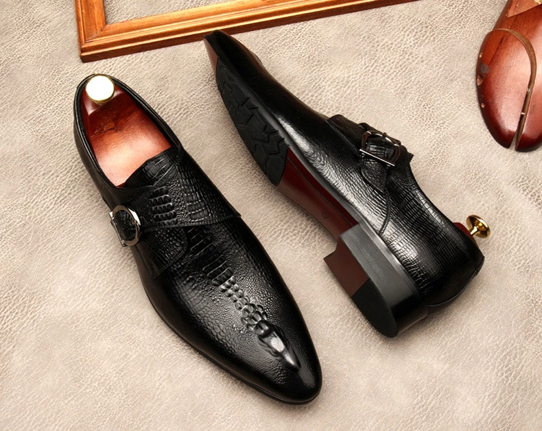 Роскошные туфли на ремешке Обувь для мужчин Один пряжки из натуральной кожи