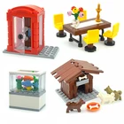 Строительные блоки дом аксессуары для гостиной телефонная будка бар ТВ компьютер диван таблицы Сделай Сам курятник набор Город кубики MOC