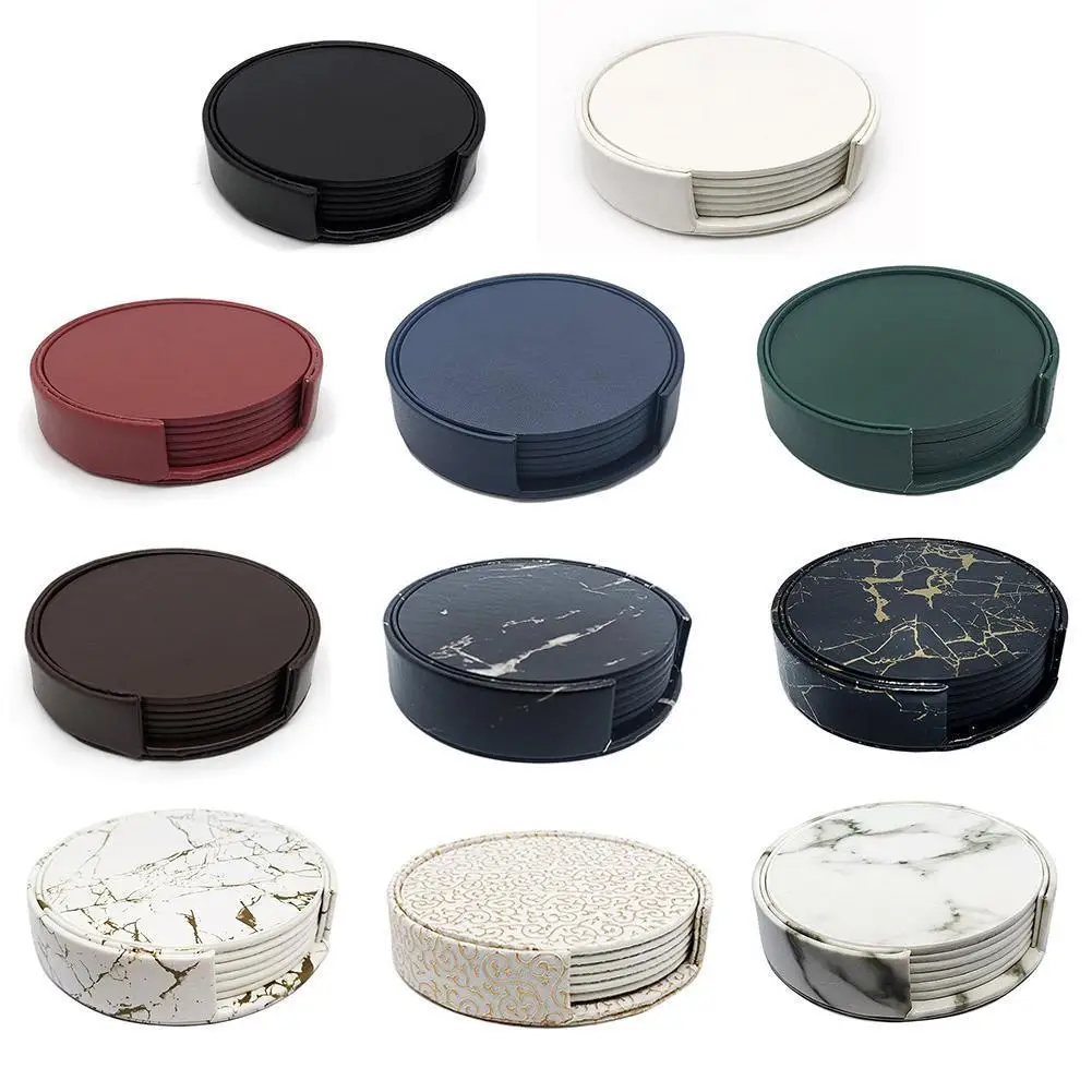 

6pcs/set Round Coasters Pu Leather Coaster Drink Coffee Tea Placemats To Mat Insulated Cup Round Easy Pad Clean Pad Table H V3E8