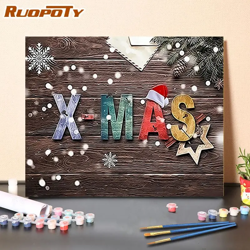 

RUOPOTY DIY Painting By Numbers Christmas Gift HandPainted Oil Painting Modern Home Art Canvas Colouring 60x75cm