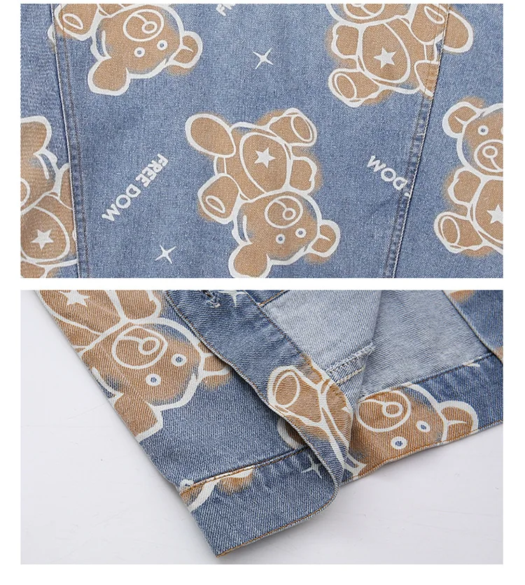 

Kids Girl Bear Print Oversize Denim Jackets 8 10 12 years 2021 Spring Teen Girls Outfit