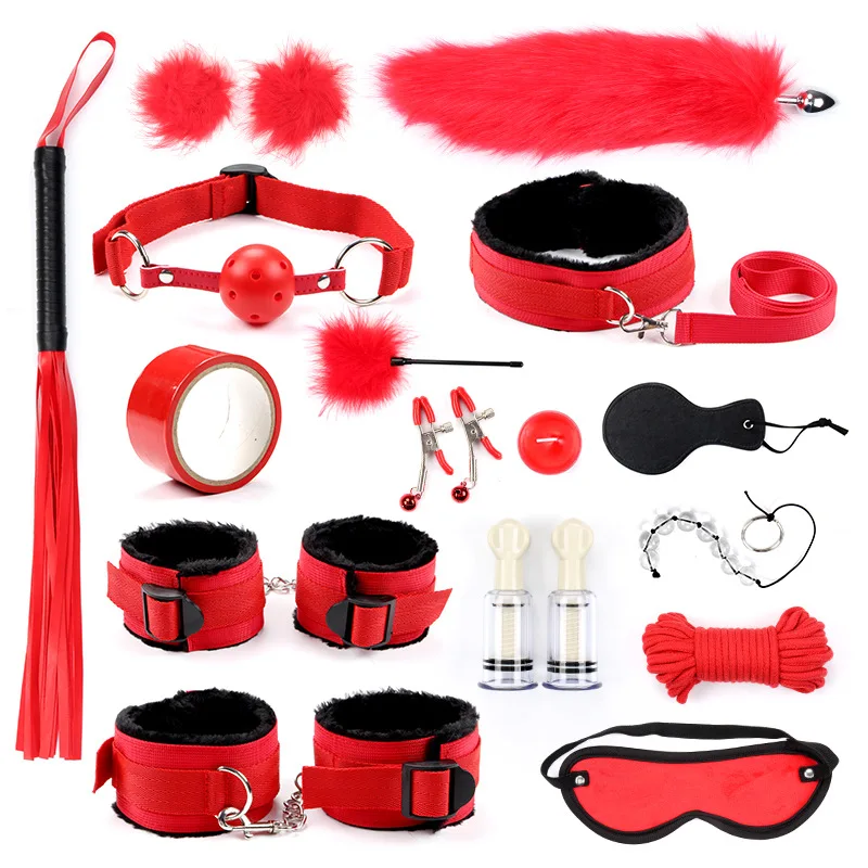 

16 штук лента красный связывающий секс БДСМ игры бондаж наручники кожаный кнут кляп зажимы для сосков Секс-игрушки для пар женщин экзотическ...