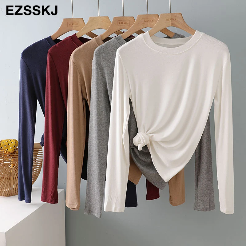 На осень зиму с подкладной из хлопка длинные рукава футболка вырезом на шее
