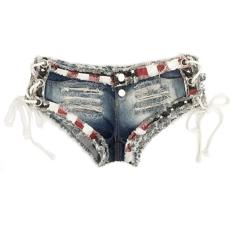 Женские летние сексуальные Рваные джинсовые шорты на шнуровке с высокой талией и
