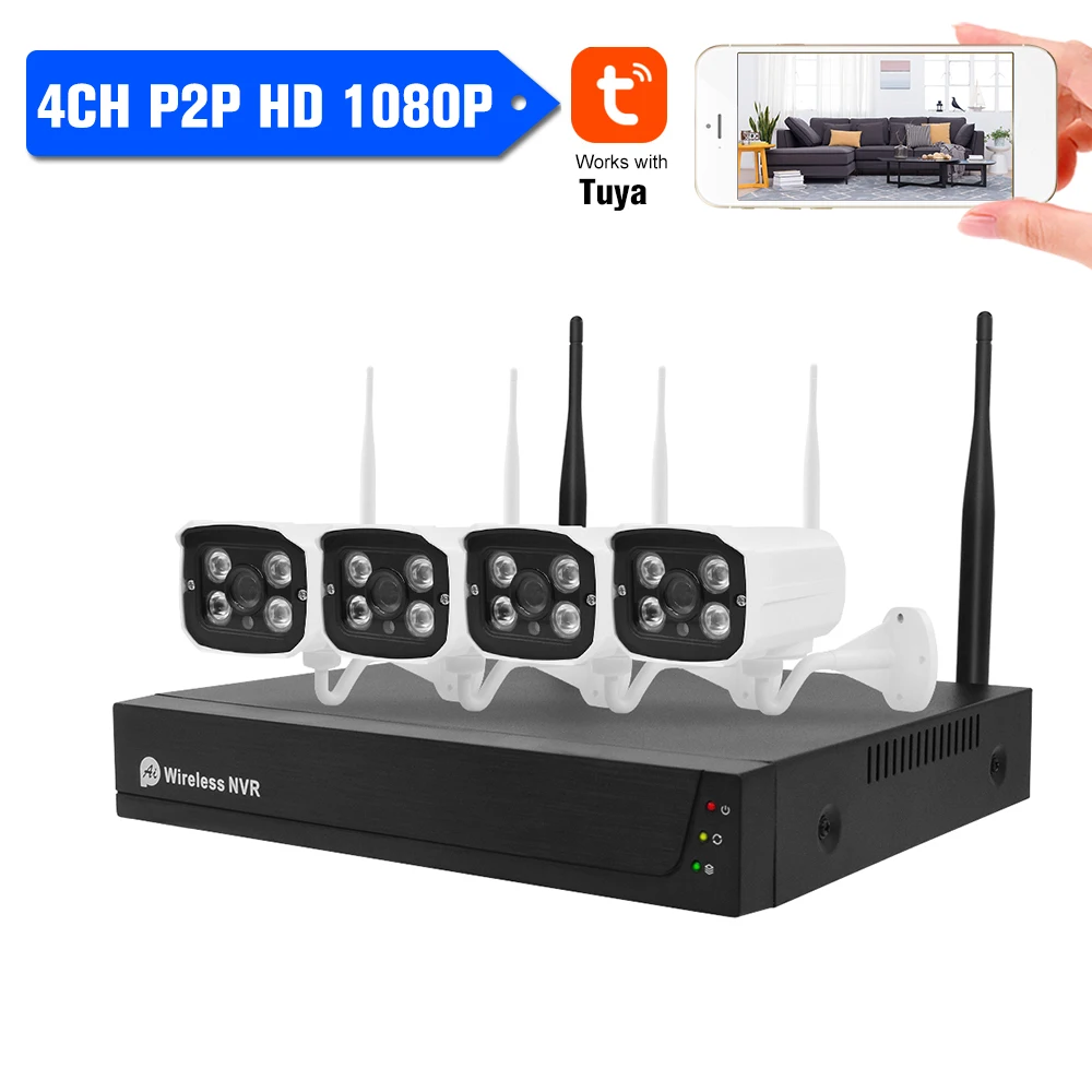 4CH 1080P HD WiFi NVR Kit с МП беспроводная водонепроницаемая Наружная цилиндрическая