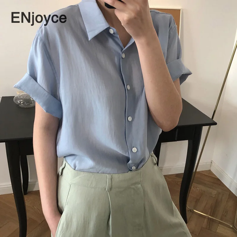 

Summer Korean Fashion Rayon Silk Blouse Women Shirts Plus Size Ladies Tops Vintage Yellow Thin Blouses Short Sleeve Shirt