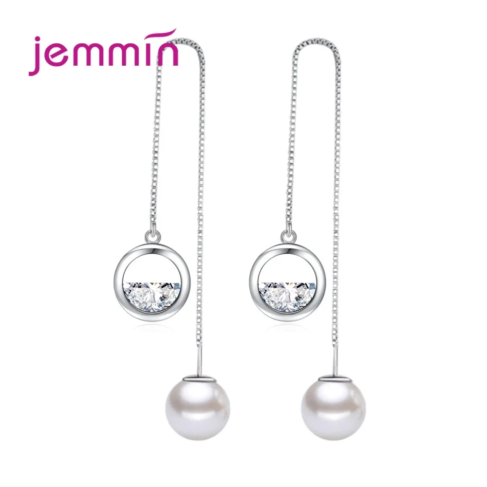 

925 Sterling Silver Drop Earrings Fashion Jewelry Trendy Austrian Crystal Pearl Design Women Girls Party Engagement