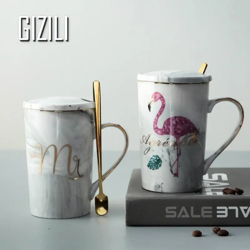 Керамическая кофейная кружка с мраморным узором чашка золотым ободком