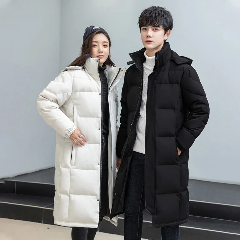 Fashion Winter Jackets Women/Men Black White Hooded 90% White Duck Down Jackets Lovers Windproof Long Down Coats Parkas Couples
