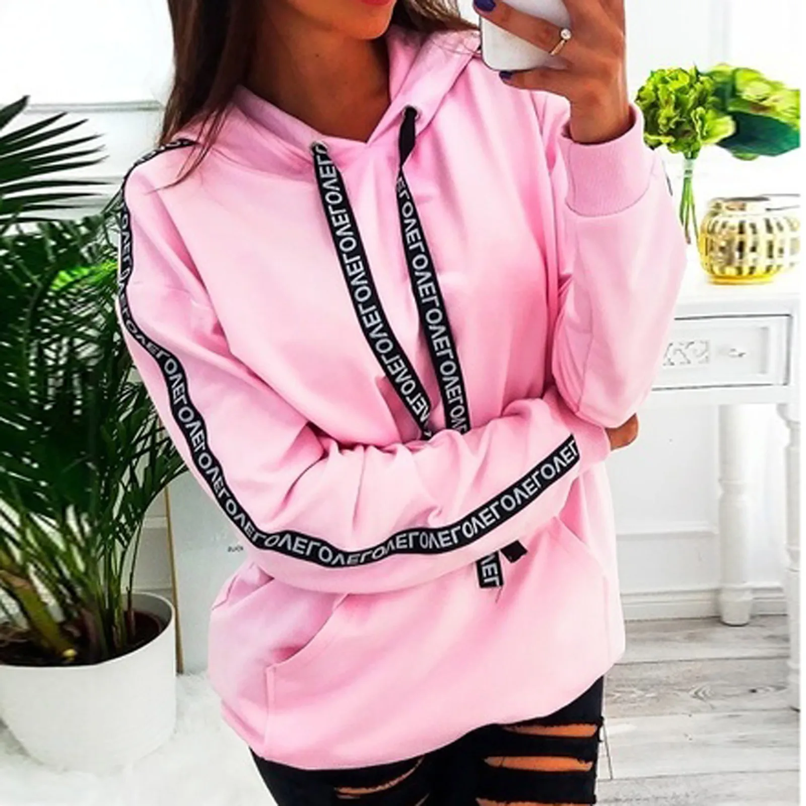 

Куртка Женская Sweatshirts Women Plus Size Long Sleeve Solid Sweatshirt Hooded Pullover Tops Shirt Sudaderas Con Capucha