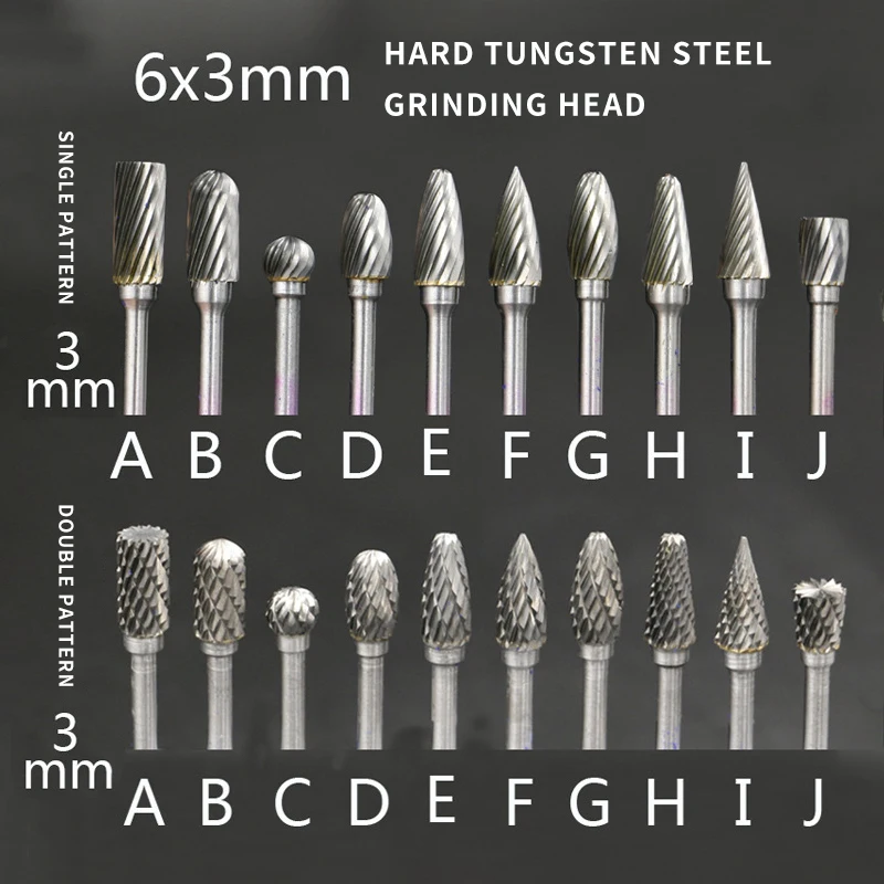 

10Pcs/set 7mm-16mm Tungsten Carbide Burr Bit CNC Engraving 1/4" Rotary Cutter Files Single/Double Cut Rotary Burrs Files
