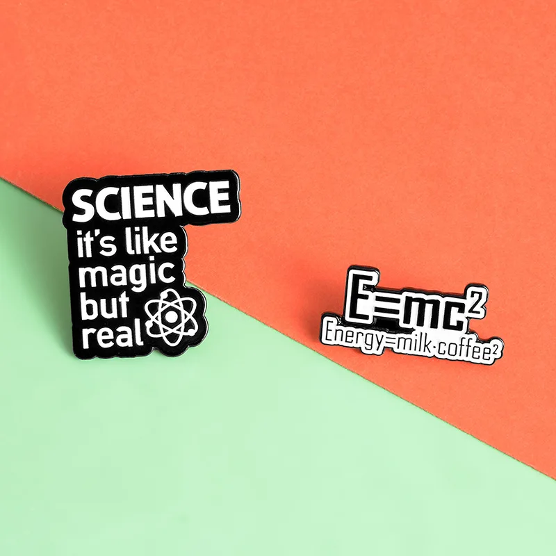 

Fun Interpretation 'E=mc2' Enamel Pins Science Is Like Magic But Real Phrase Brooches Badges Gift for Researcher