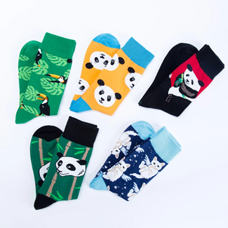 

Autumn Winter 1pair Combed Cotton Happy Socks Funny Socks Panda Cat Trend Antiskid Breathable Casual Socks