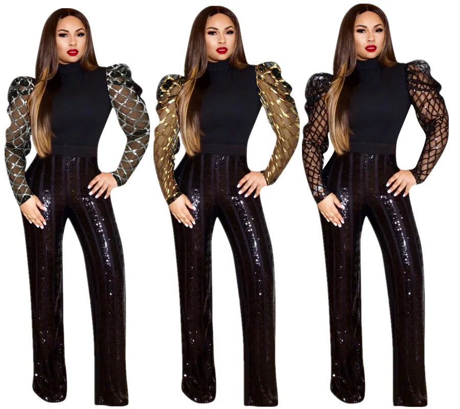 Женские Новые осенне-зимние футболки с длинными рукавами-фонариками и блестками