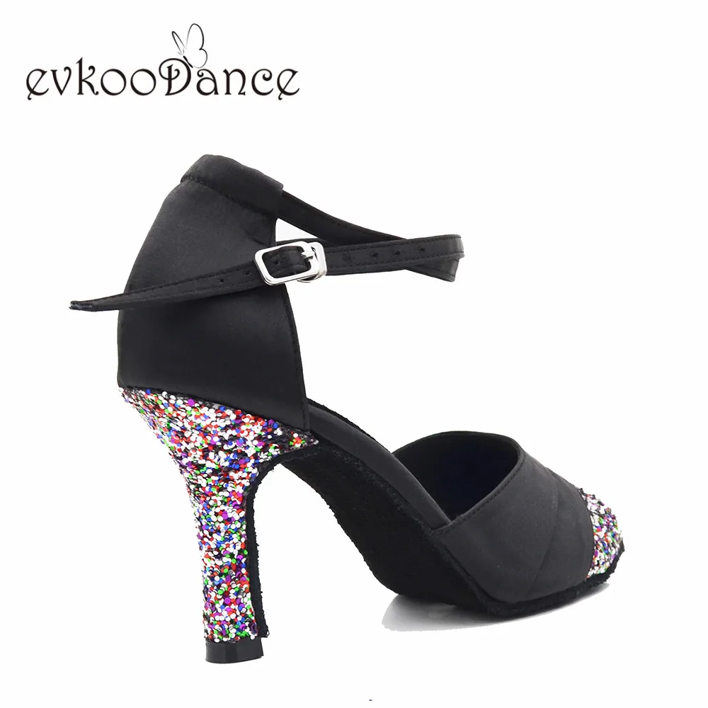 Женские туфли для латиноамериканских танцев Evkoodance черные на высоком каблуке 8 3
