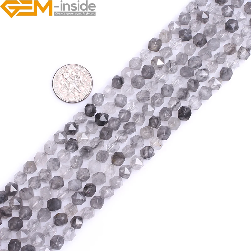 

AAA Grade Faceted Grey Cloudy Quartzs Cambay Loose Beads For Jewelry Making Bracelet Strand 15 Inches