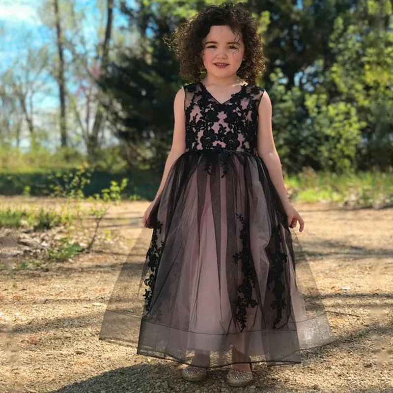 

New Coming Long Flower Girl Dress For Wedding Custom Made Elegant Princess Dress Girls Pageant Gown Birthday Clothes