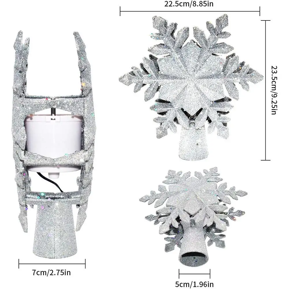 

Christmas Tree Topper Lighted LED Rotating Tree Decors Christmas Tree Topper Lighted with Snowflake Projector Glow in the Dark