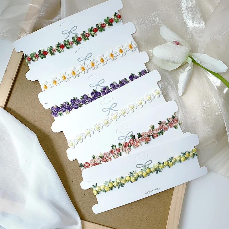 Colorful Flowers Red Green Purple Yellow Pink White Blue Cloth Fabric Art Silver Plated Alloy Choker Necklace for Women | Украшения и