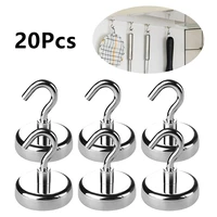 20pcs powerful magnetic hook wall mounted hanger hook metal strong neodymium magnets wall hook for kitchen wardrobe home storage