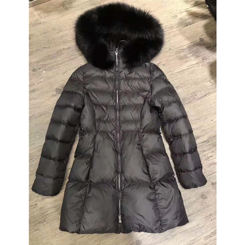 Плотное пуховое зимнее пальто для женщин с капюшоном из натурального мягкого на ощупь меха лисы, Женская куртка, Новое Женское пальто, зимние парки, черное пуховое пальто