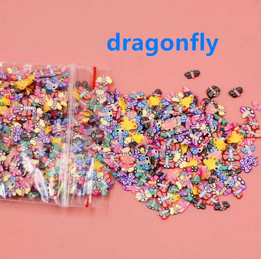 1KGS дизайн ногтей 3d Фрукты Fimo ломтик цветы крошечные мягкие продукты крем фрукты животные любовь ломтик Полимерная глина DIY Красота наклейки для ногтей - Цвет: dragonfly  design