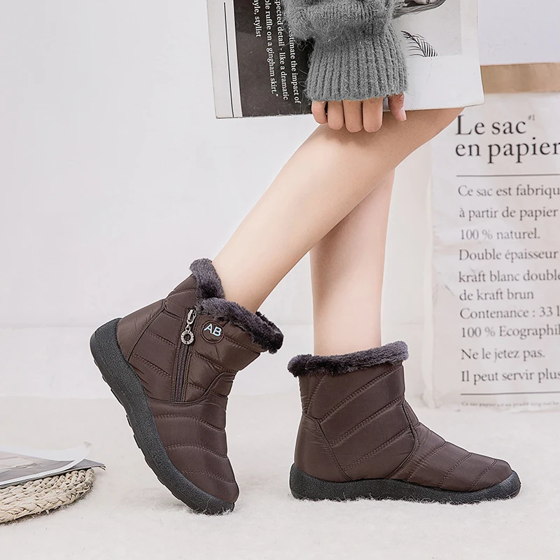 Большие размеры 35-43, г. Новые зимние женские ботинки зимние ботинки женские повседневные водонепроницаемые хлопковые ботинки с боковой молнией и толстым плюшем