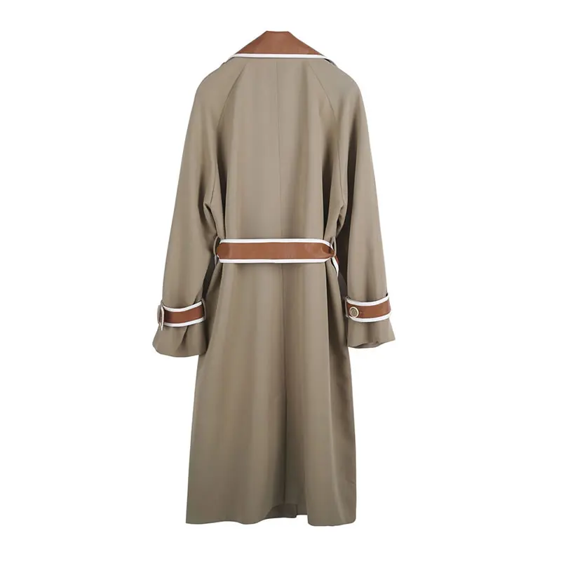 

XITAO New Contrast Color Bandage Trench Women Casual Loose Simplicity Fashion Temperament Double Breasted All-match ZY4554