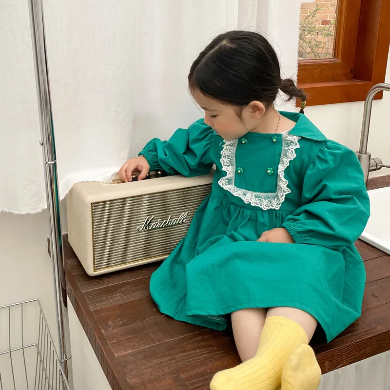 

2021 для девочек чистого с воздушными рукавами, юбка принцессы для девочек; Кружевное платье с двойным отворотом