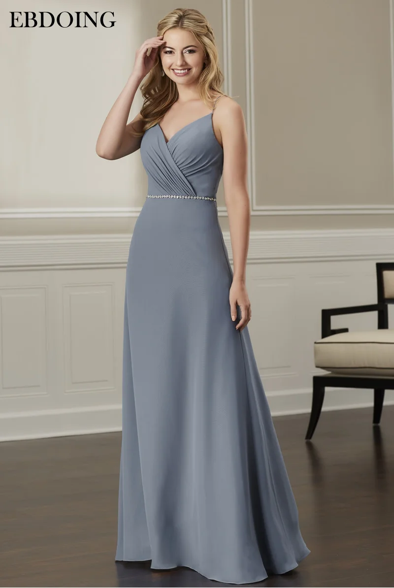

Newest Bridesmaid Dresses A-line Robe De Soiree Floor-length V-neck Neckline With Sashes Backless Wedding Party Dresses