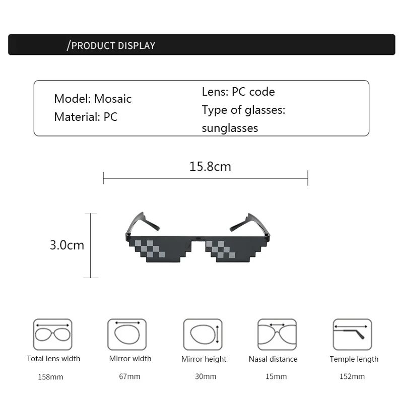 

Mosaic Fashionable Sunglasses Stuff Toy Decorative Glasses Sunglasses Women Men Black Sunglasses Funny Party Toy Gift