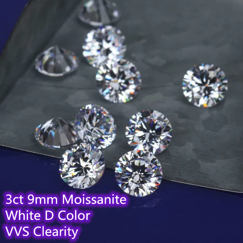 9 мм 3ct карат D Цвет Муассанит круглой бриллиантовой огранки moissanites свободные